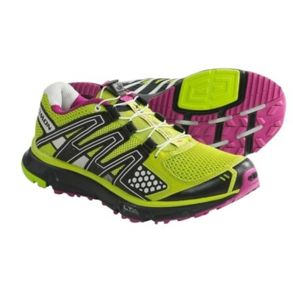 Salomon Shoes - Salomon Neon Green Trail Shoes with Pink Accents